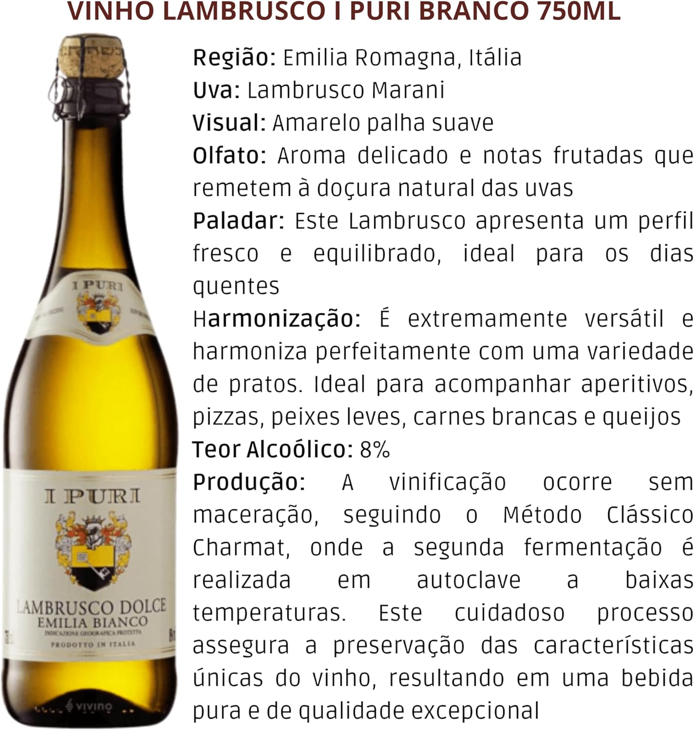 I Puri Vinho Italiano Lambrusco Branco 750Ml - Imagem 4